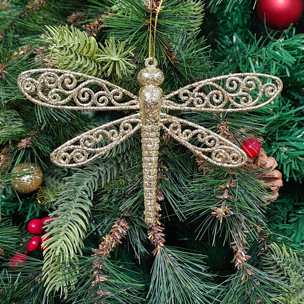 Golden Dragonfly Glitter Ornament
