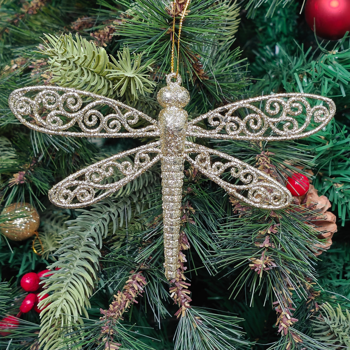 Golden Dragonfly Glitter Ornament