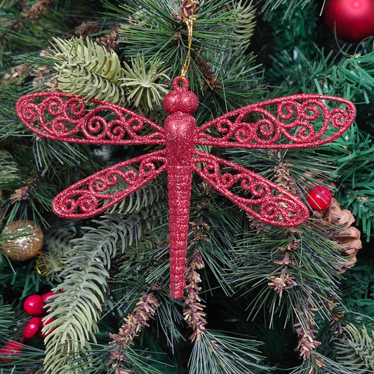 Crimson Dragonfly Glitter Ornament