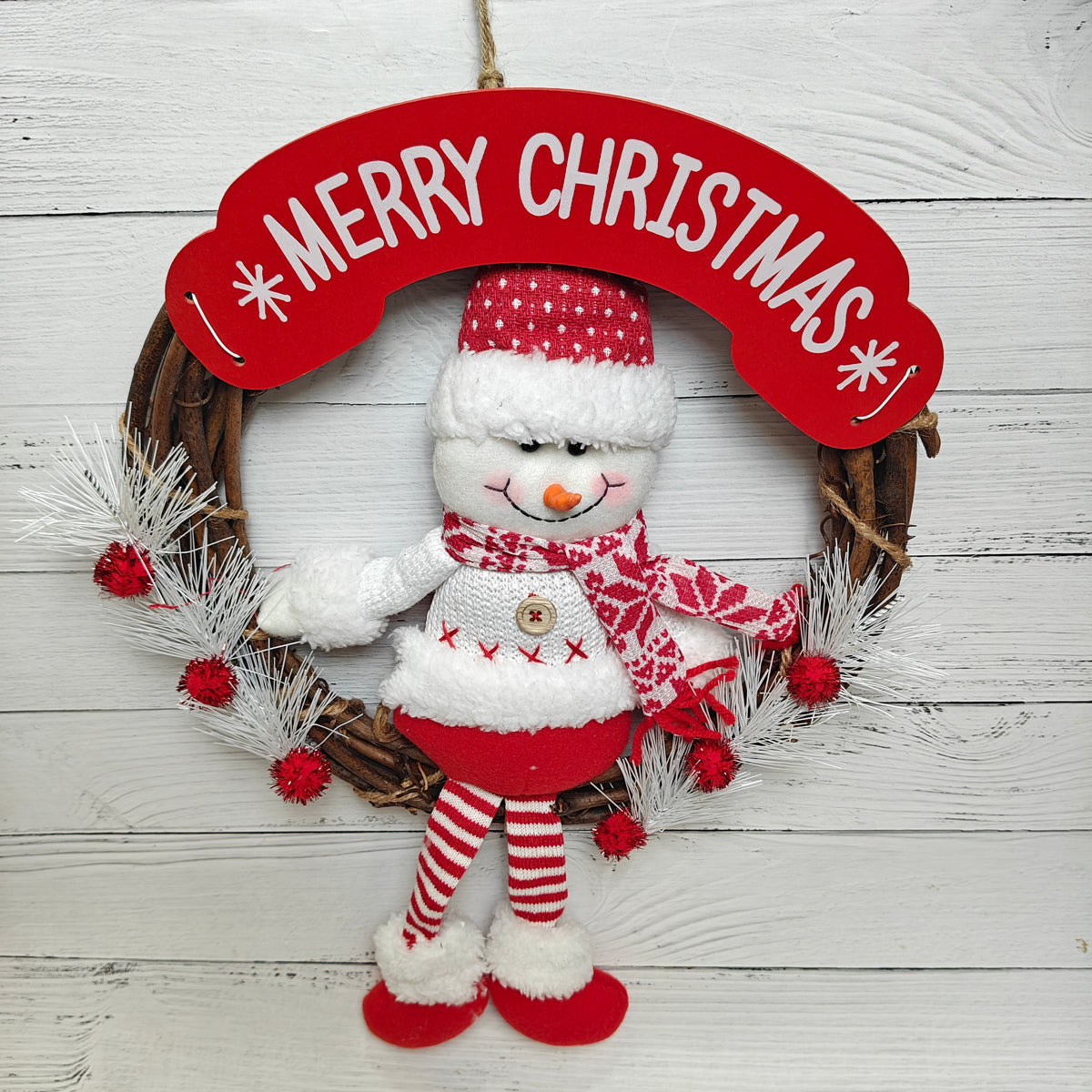 12" Frosted Joy Wreath - Snowman