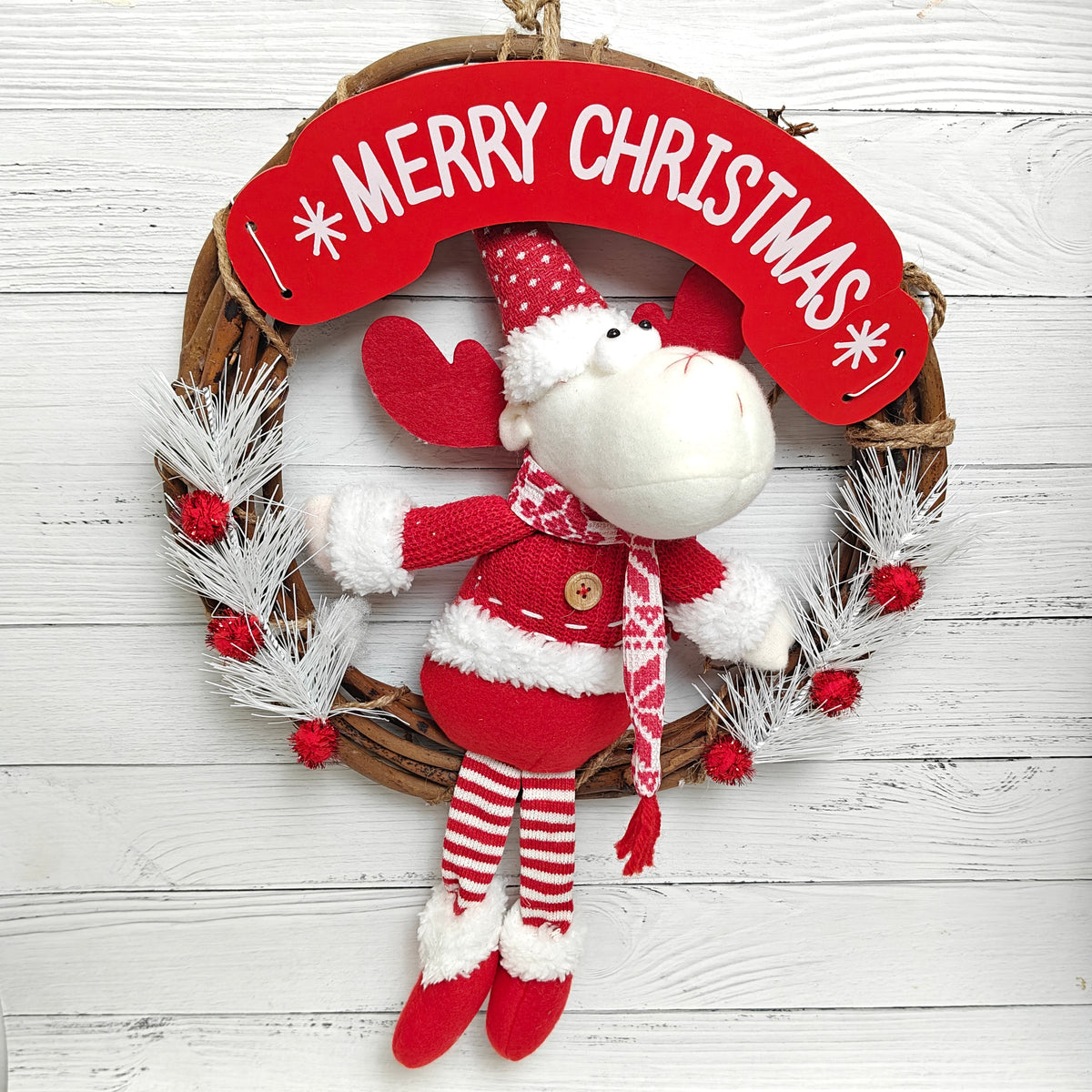 12" Frosted Joy Wreath - Reindeer