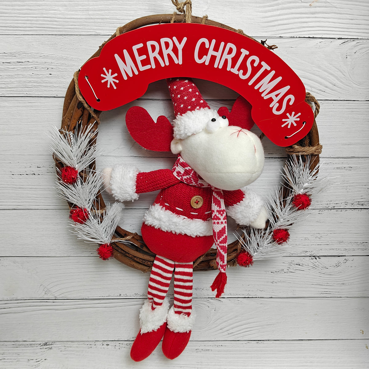 12" Frosted Joy Wreath - Reindeer