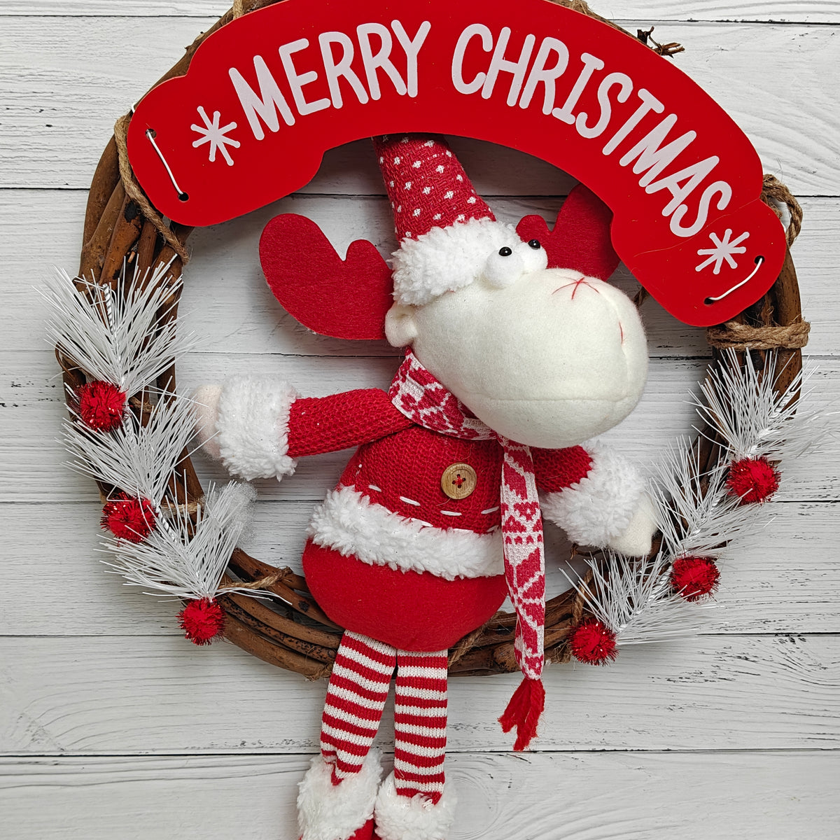 12" Frosted Joy Wreath - Reindeer