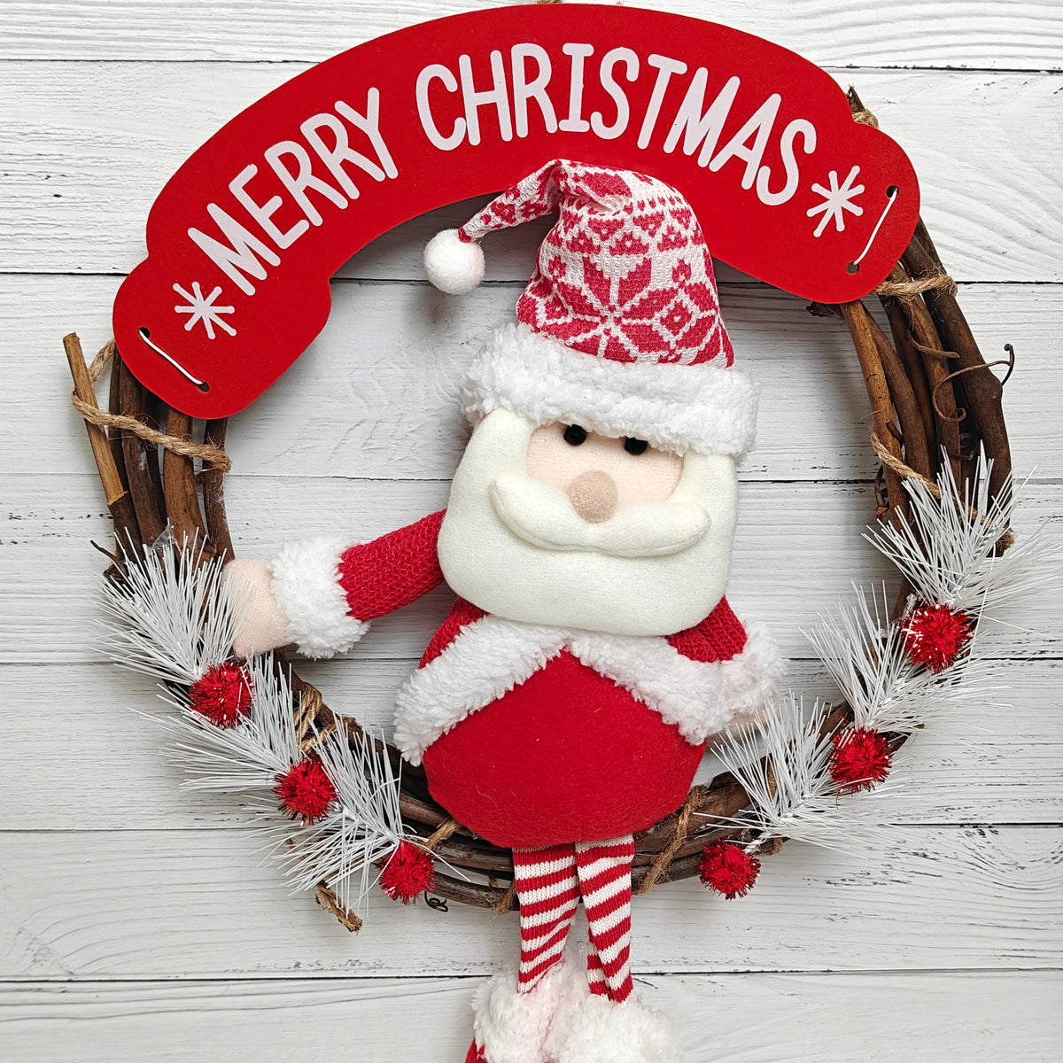 12" Frosted Joy Wreath - Santa