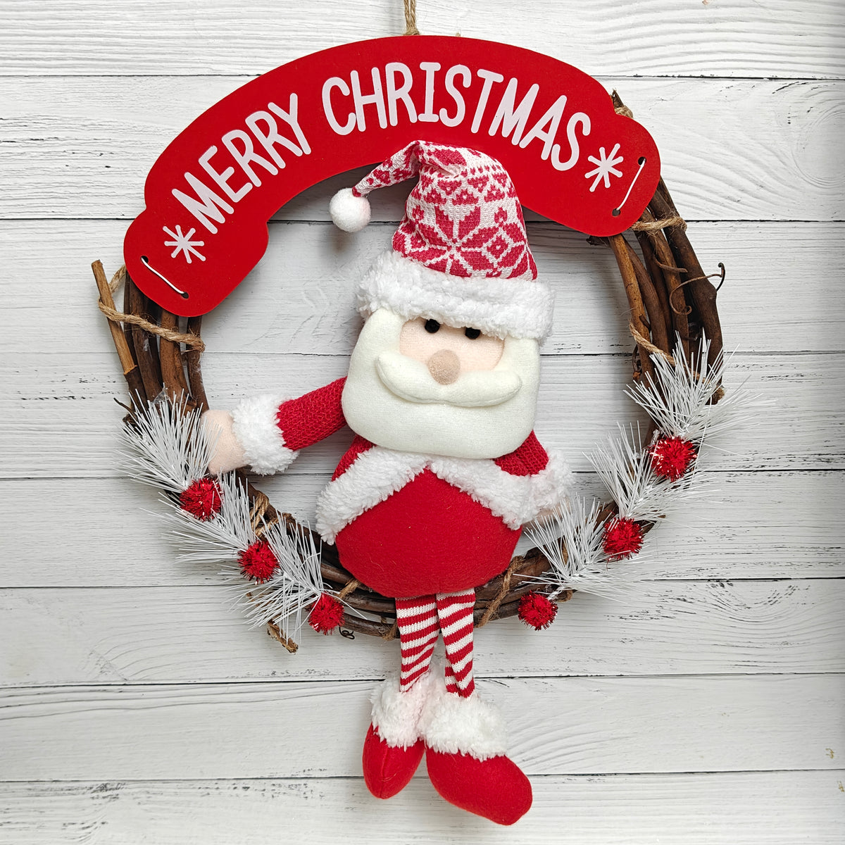 12" Frosted Joy Wreath - Santa