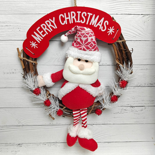 12" Frosted Joy Wreath - Santa