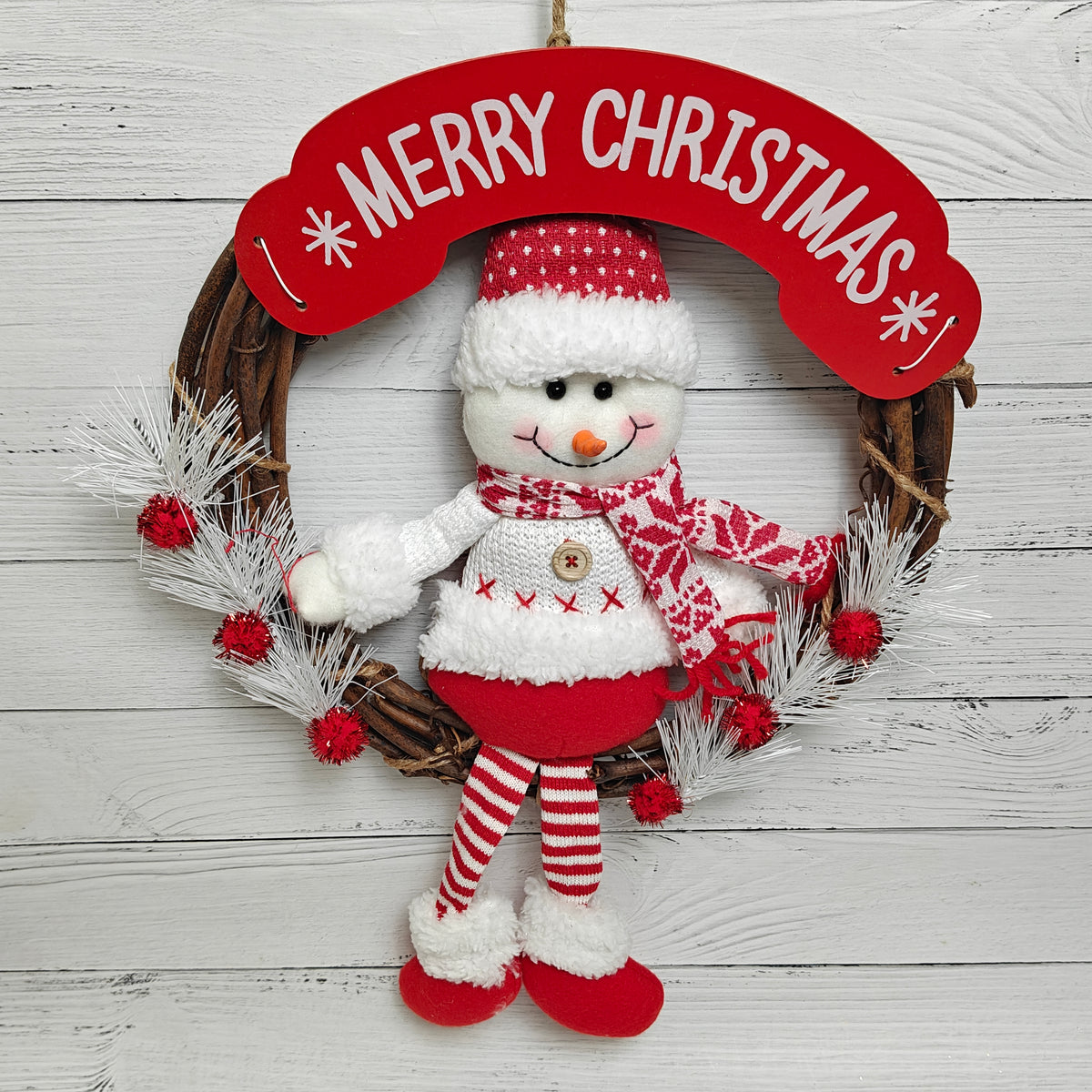 12" Frosted Joy Wreath - Snowman