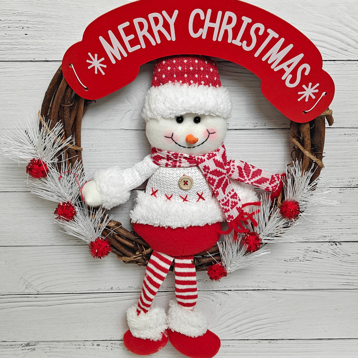 12" Frosted Joy Wreath - Snowman