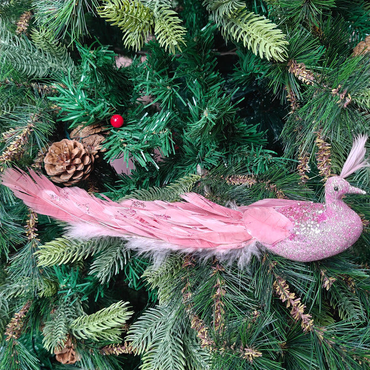 Blush Feather Luxe Clip-On Peacock Ornament
