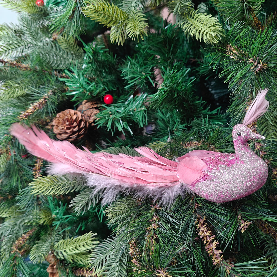 Blush Feather Luxe Clip-On Peacock Ornament