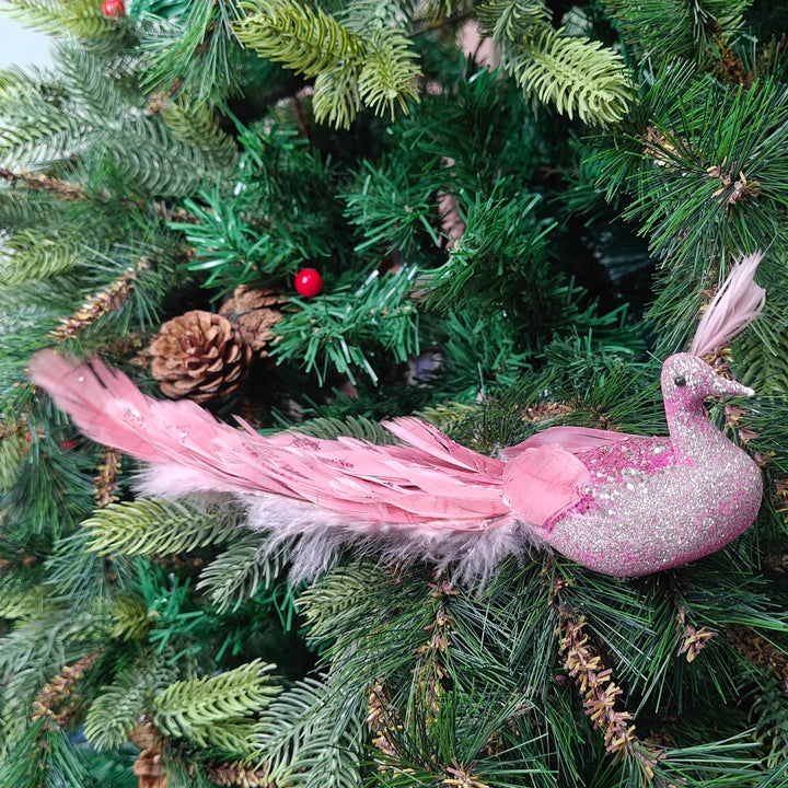 Blush Feather Luxe Clip-On Peacock Ornament