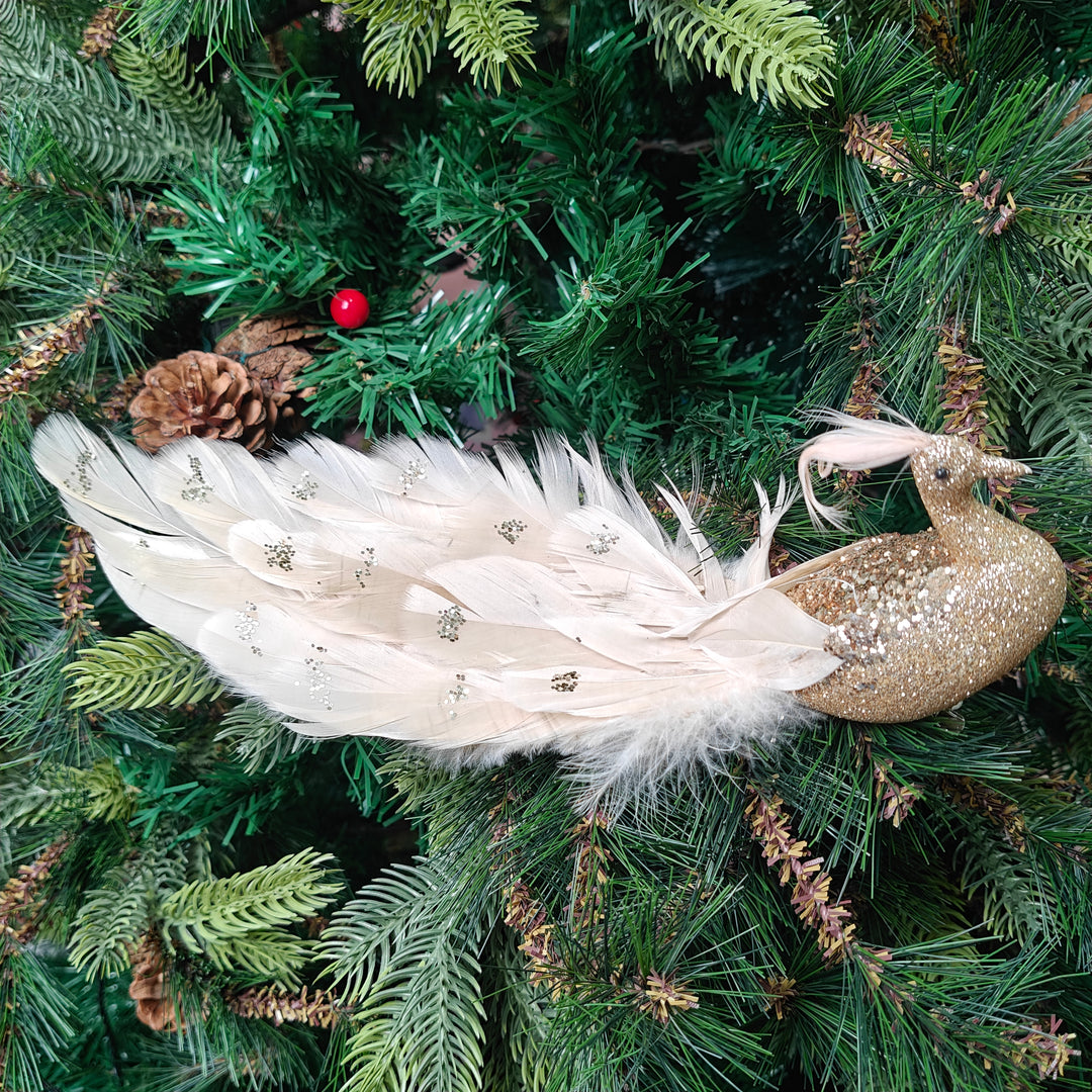 Golden Feather Luxe Clip-On Peacock Ornament