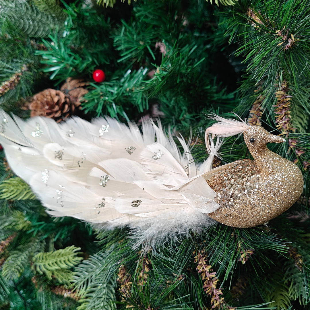 Golden Feather Luxe Clip-On Peacock Ornament