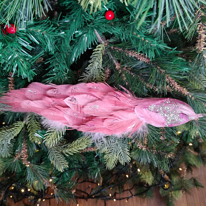 Blush Feather Luxe Clip-On Peacock Ornament