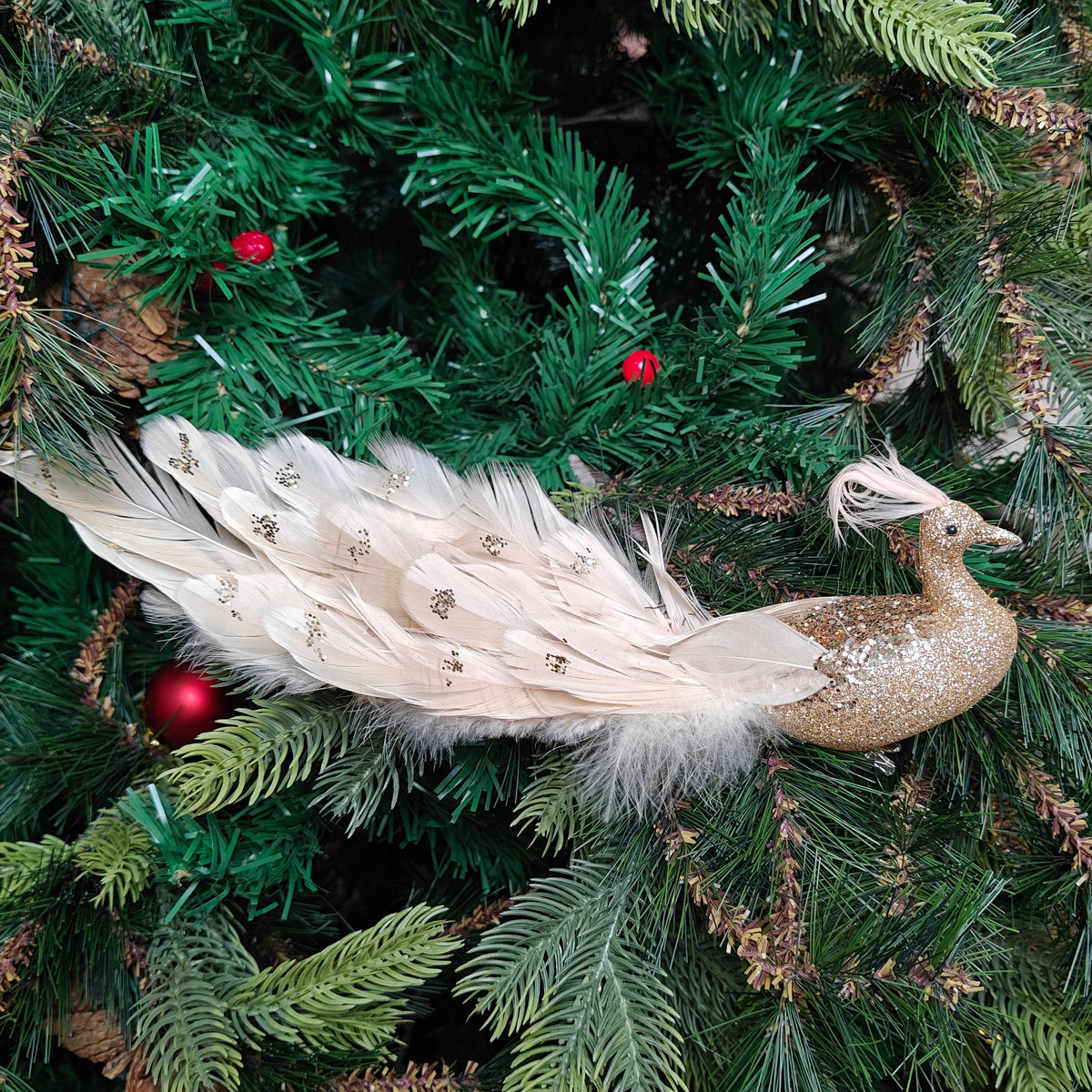 Feather Luxe Clip-On  Peacock Ornament - Set of 3