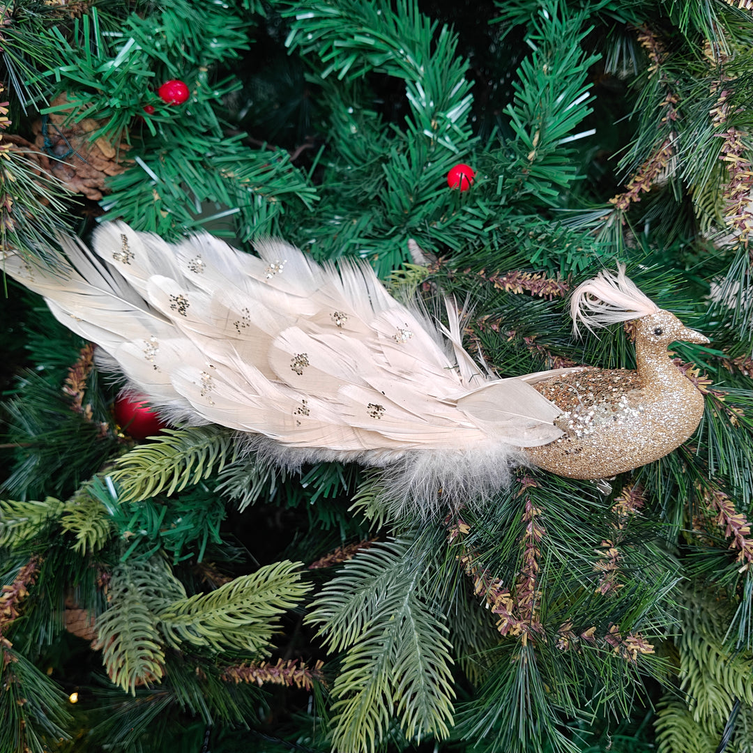 Golden Feather Luxe Clip-On Peacock Ornament
