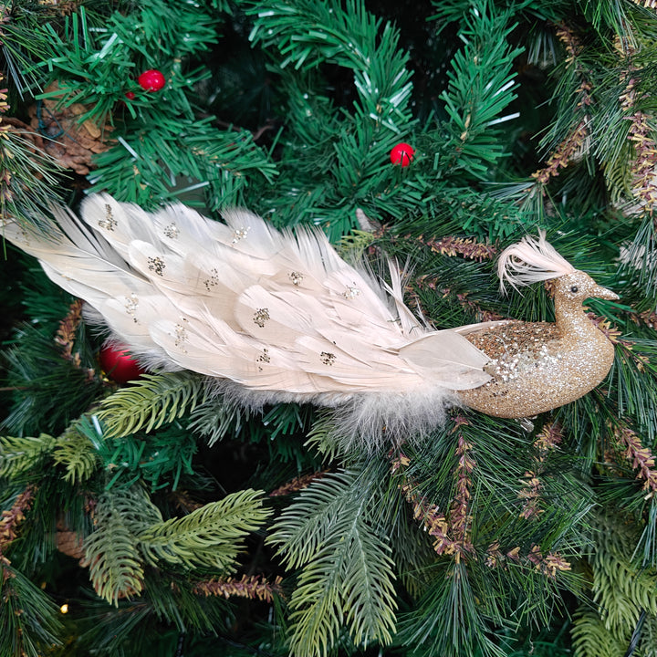 Golden Feather Luxe Clip-On Peacock Ornament