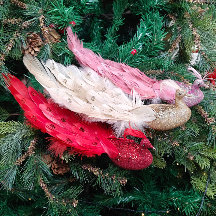 Feather Luxe Clip-On  Peacock Ornament - Set of 3