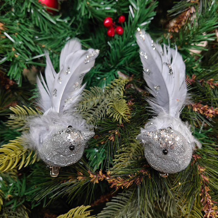 Silver Glitter Grace Clip-On Bird - Set of 2