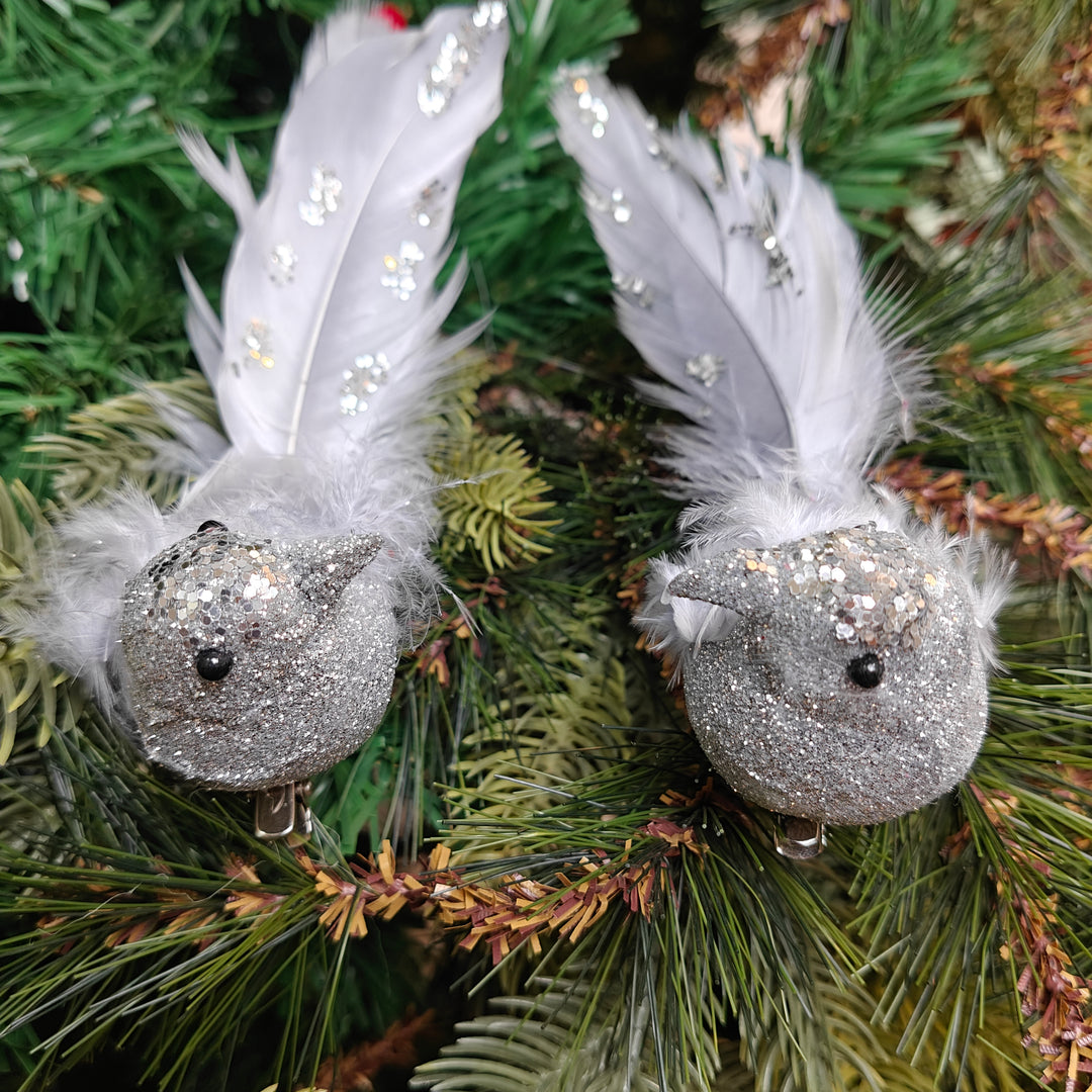 Silver Glitter Grace Clip-On Bird - Set of 2