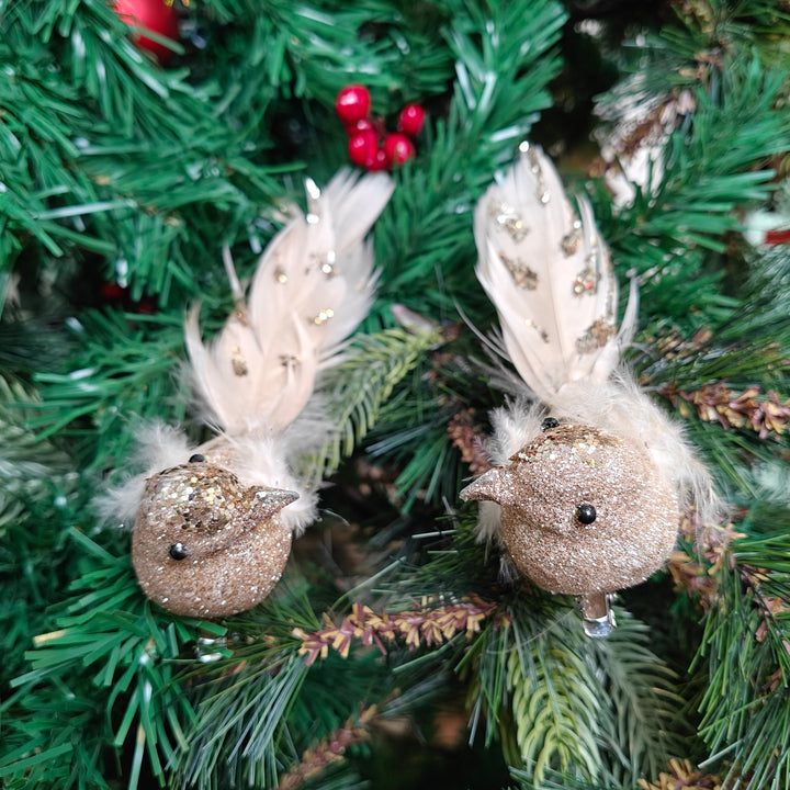 Champagne Glitter Grace Clip-On Bird - Set of 2