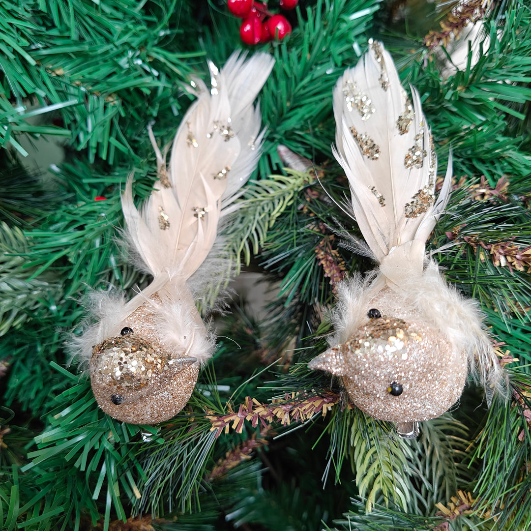 Champagne Glitter Grace Clip-On Bird - Set of 2