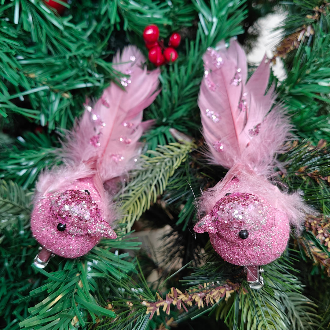 Pink Glitter Grace Clip-On Bird - Set of 2