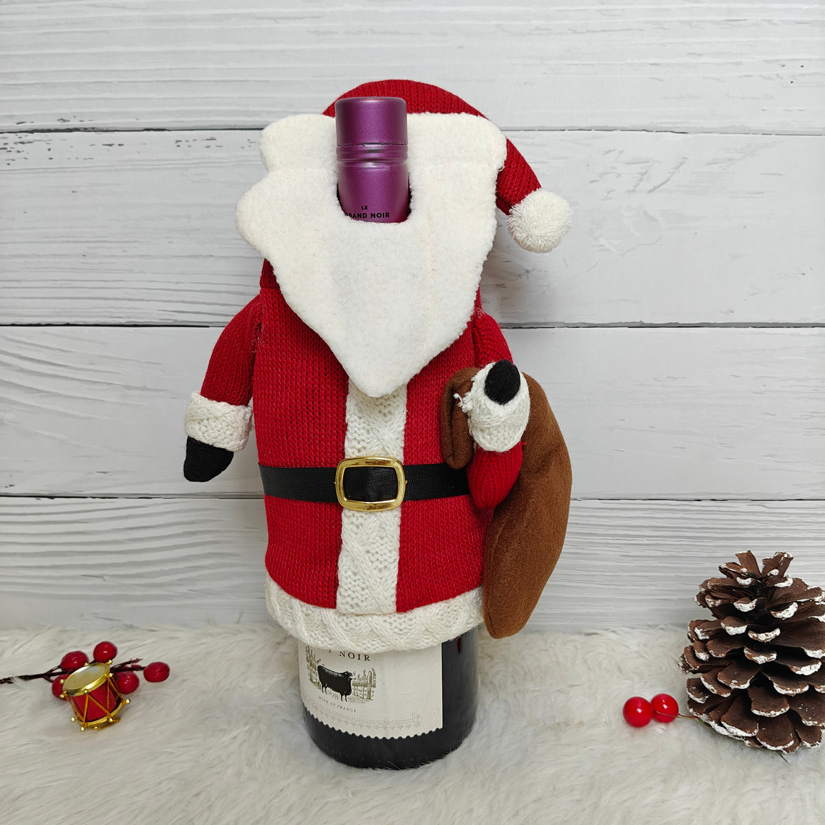 Plush Santa With a Sack Wine Bottle Cover