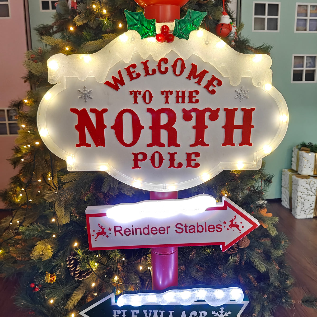 3.75 ft Light-Up North Pole Signpost