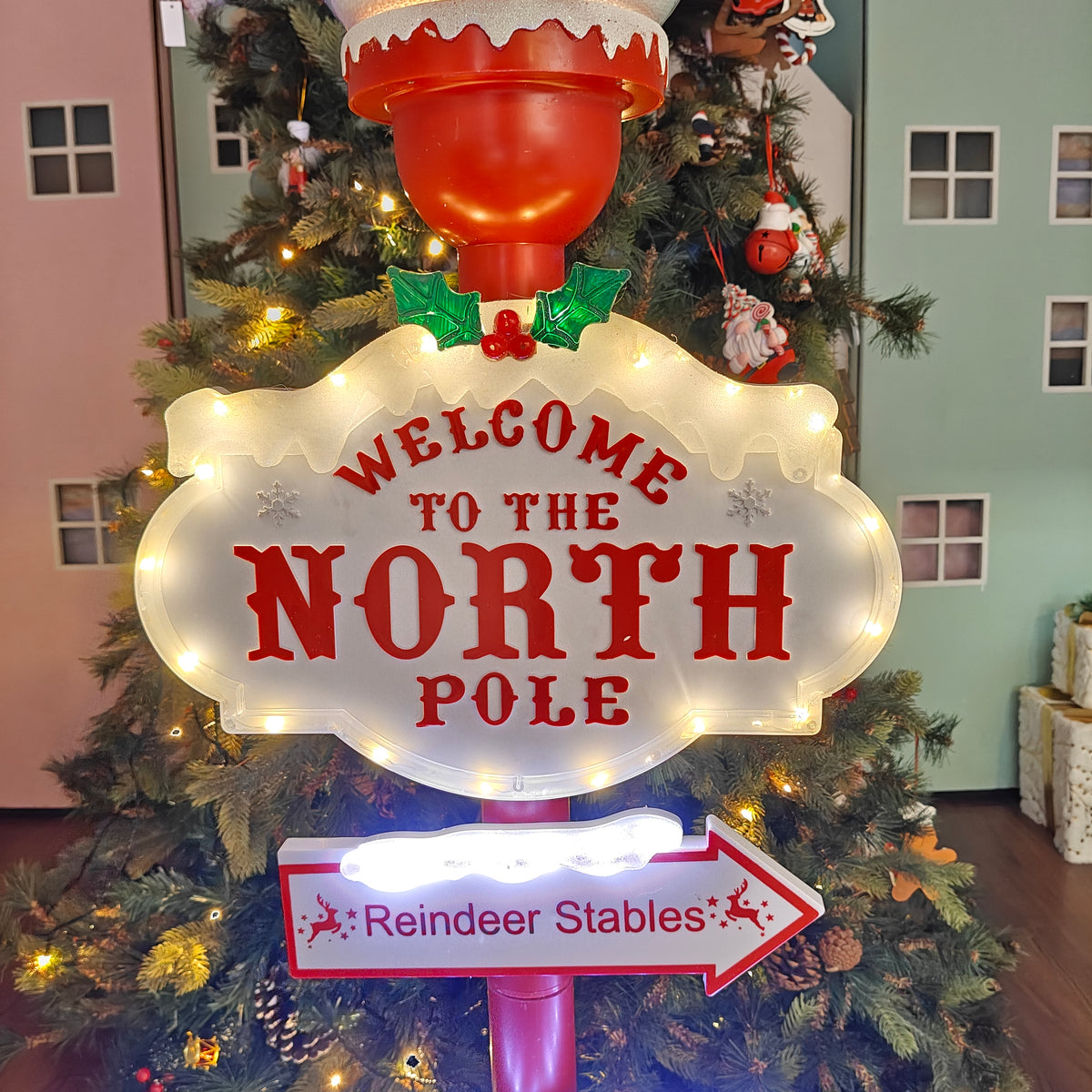 3.75 ft Light-Up North Pole Signpost