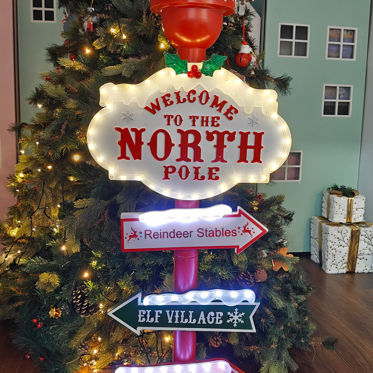 3.75 ft Light-Up North Pole Signpost