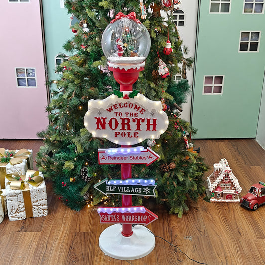3.75 ft Light-Up North Pole Signpost