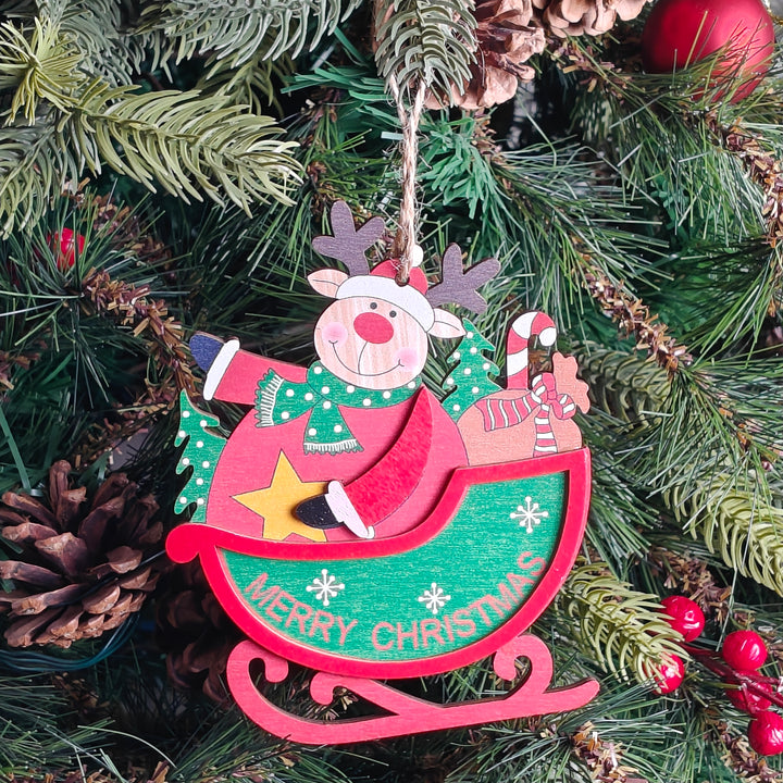 Reindeer Joy Wooden Sleigh Ornament