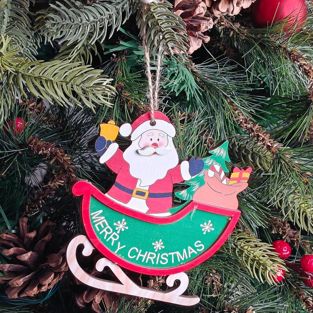 Santa Cheer Wooden Sleigh Ornament
