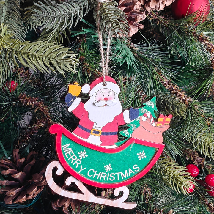 Santa Cheer Wooden Sleigh Ornament