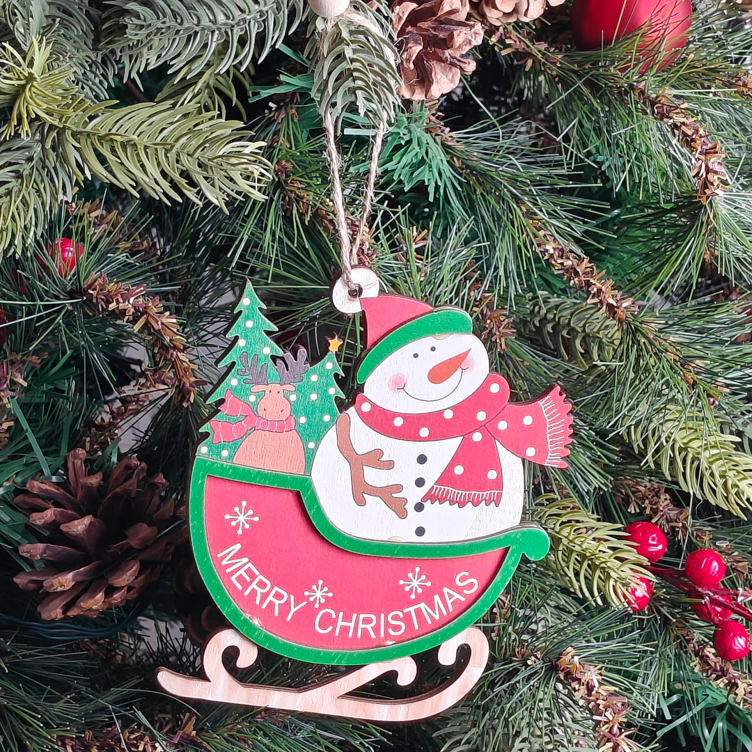 Snowman Smiles Wooden Sleigh Ornament