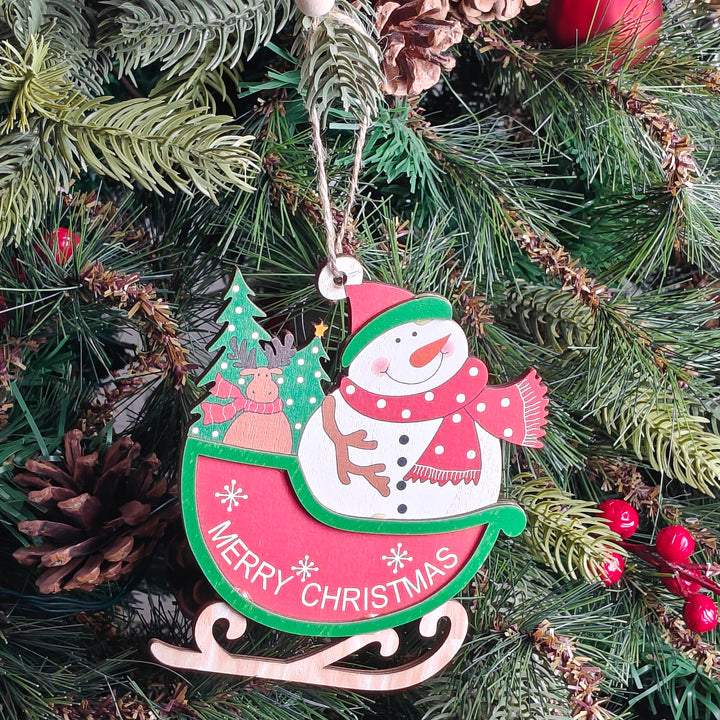 Snowman Smiles Wooden Sleigh Ornament