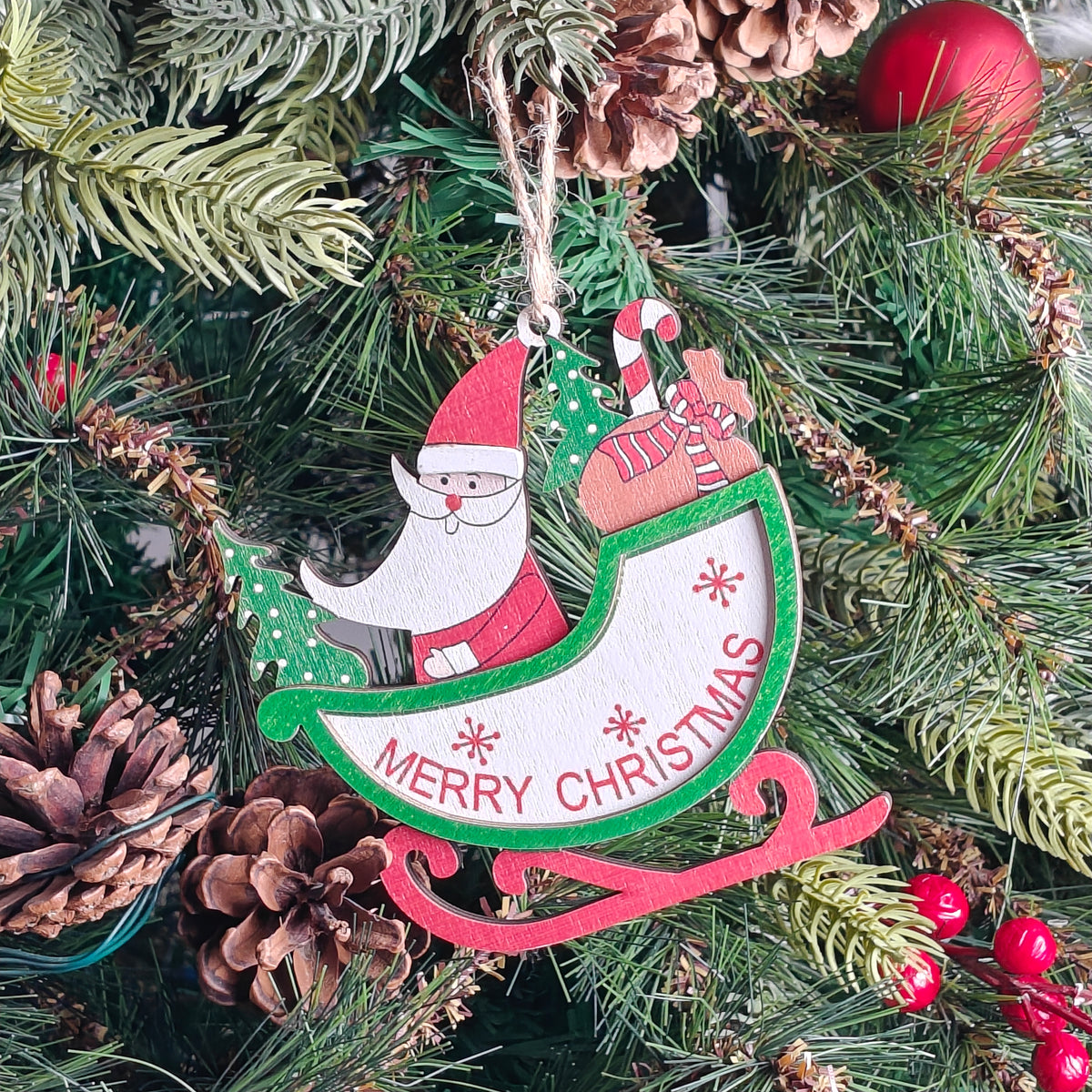 Babble Wrap Wooden Sleigh Ornaments (Set of 6)