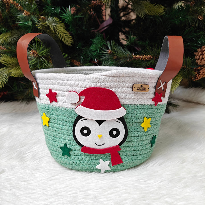 Babble Wrap Jute Cotton Storage Basket - Frosty Penguin