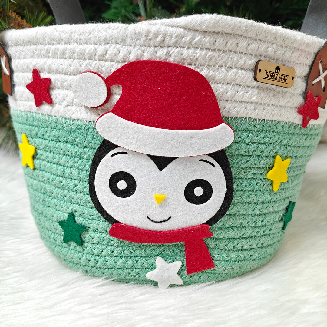 Babble Wrap Jute Cotton Storage Basket - Frosty Penguin