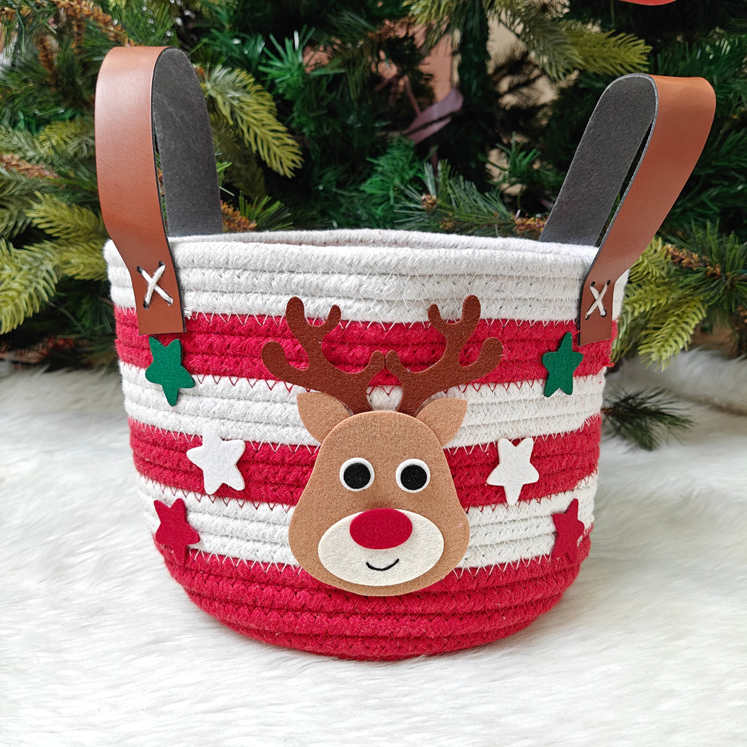 Babble Wrap Jute Cotton Storage Basket - Rudy the Reindeer