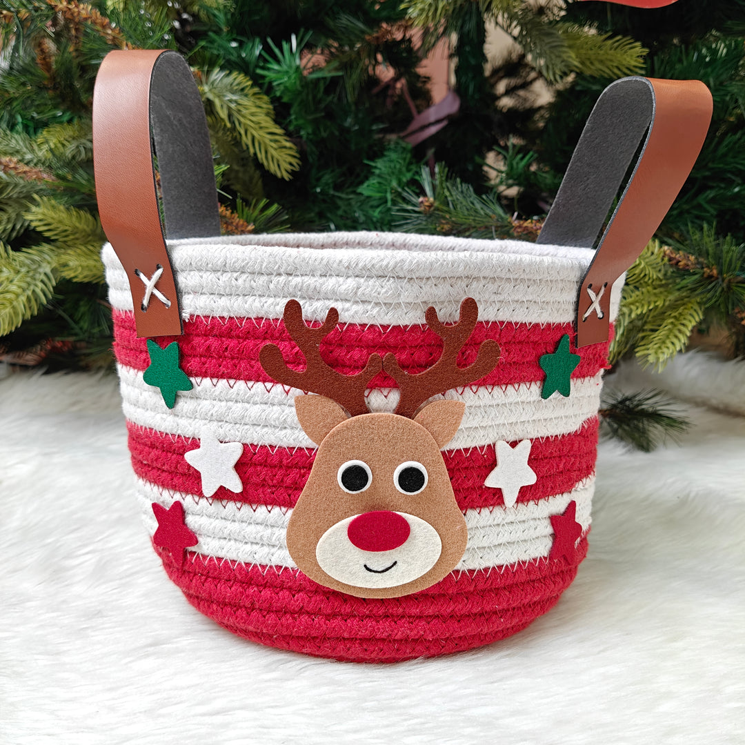 Babble Wrap Jute Cotton Storage Basket - Rudy the Reindeer