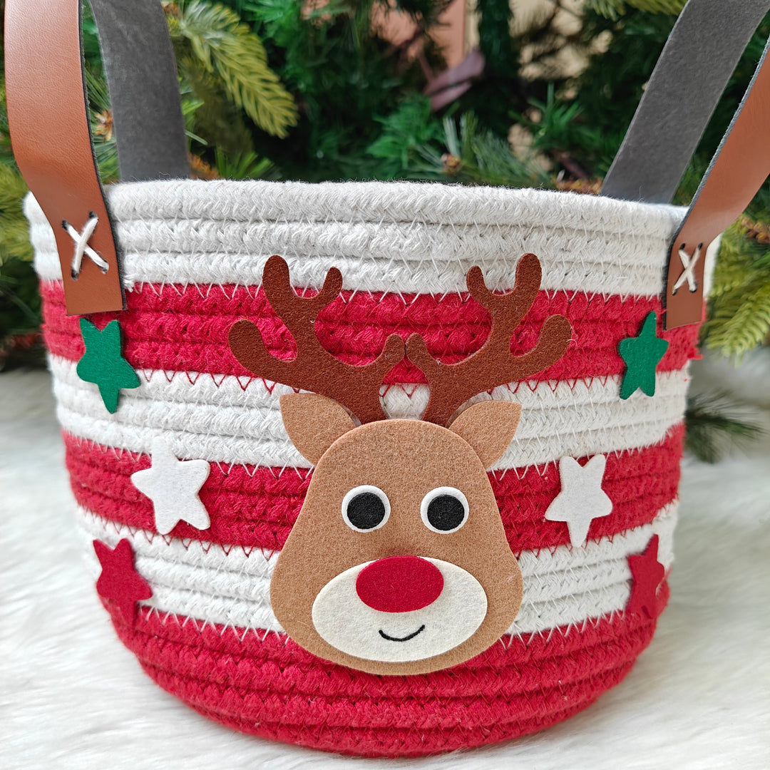 Babble Wrap Jute Cotton Storage Basket - Rudy the Reindeer