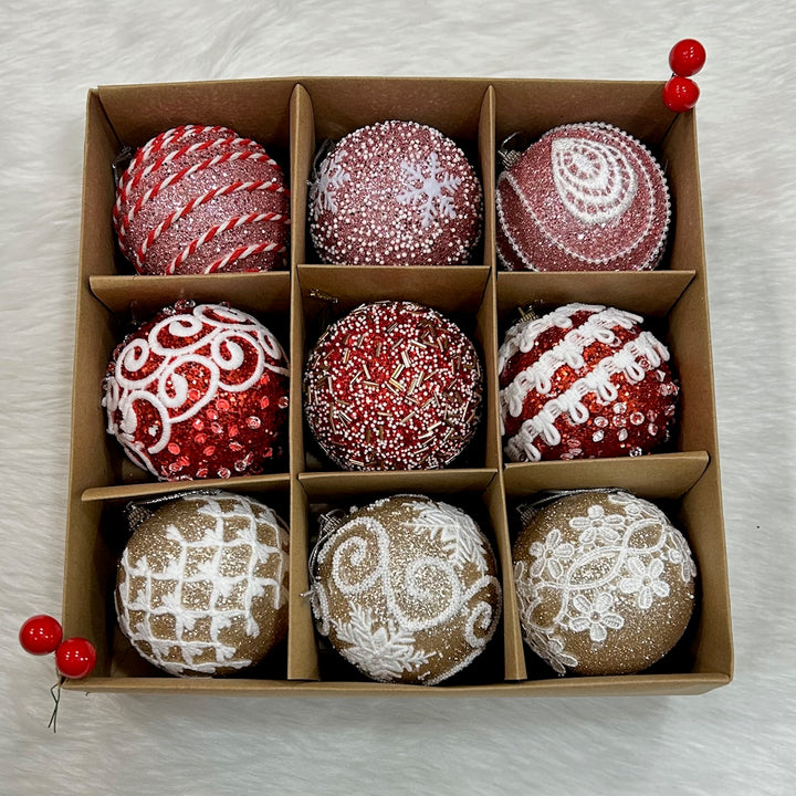 Babble Wrap 9PCs Shimmer / Embellished Baubles Set (Gold-Pink-Red)