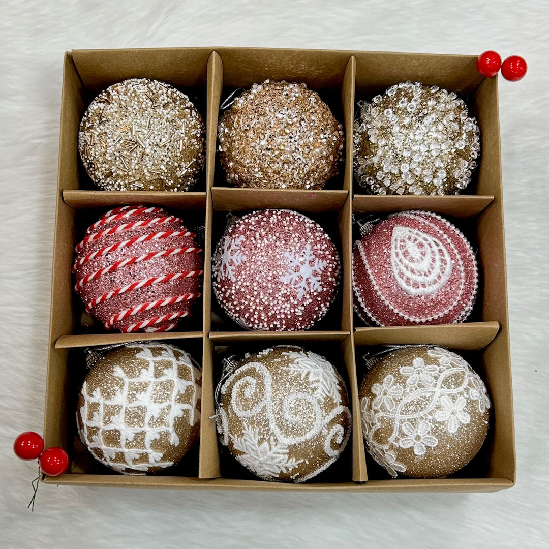 Babble Wrap 9PCs Shimmer / Embellished Baubles Set (Gold-Pink-Gold)
