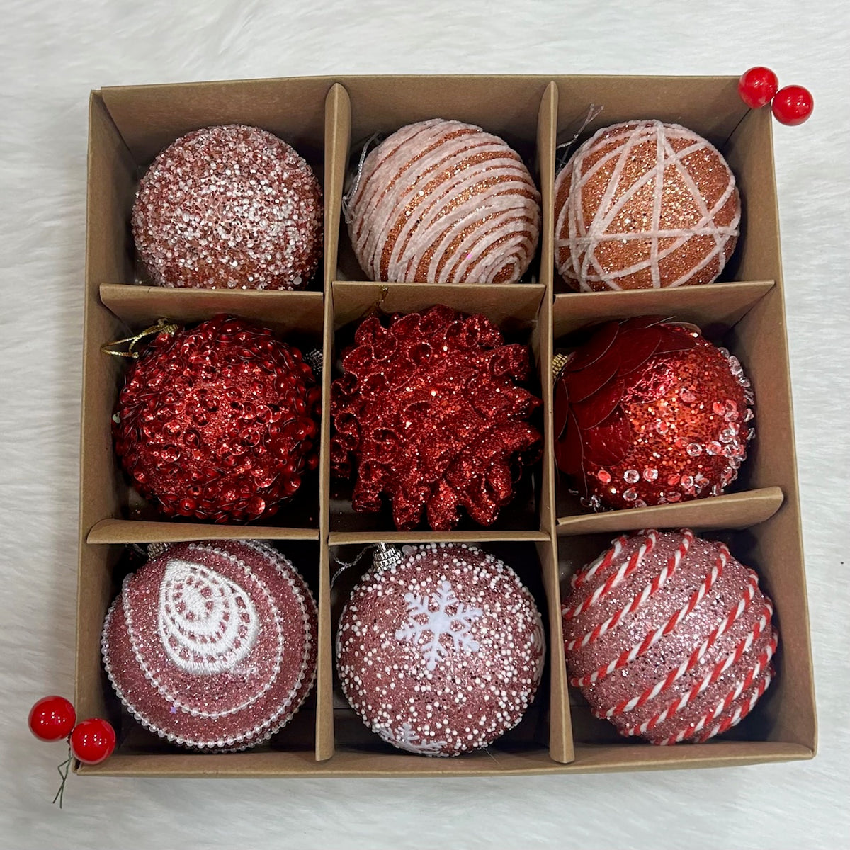 Babble Wrap 9PCs Shimmer / Embellished Baubles Set (Pink-Red-Rose Gold)