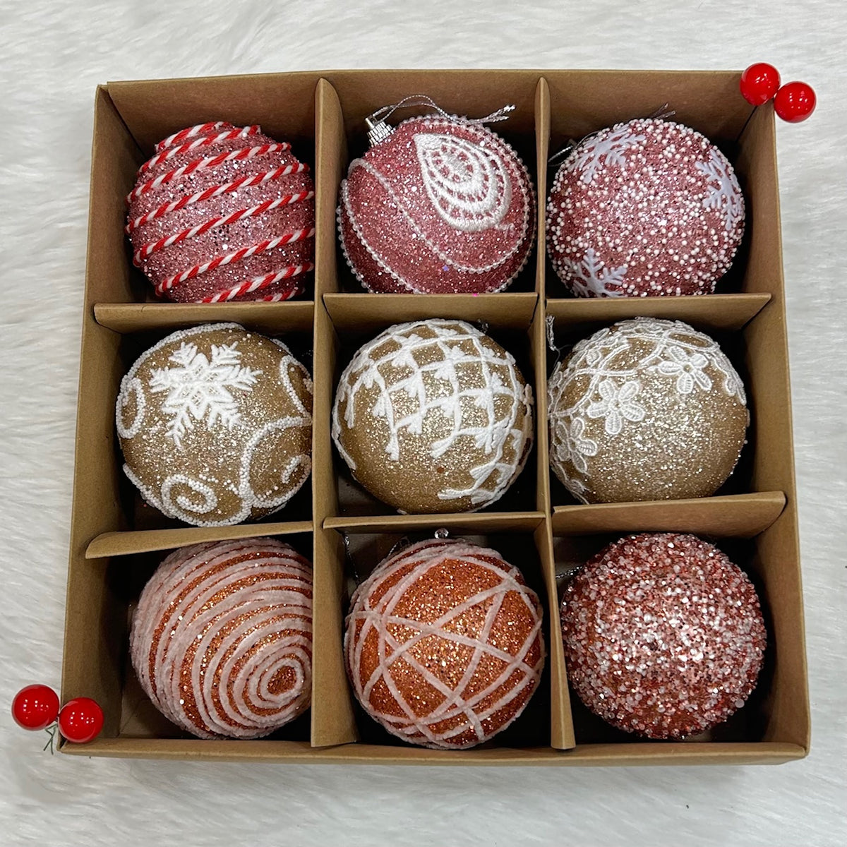 Babble Wrap 9PCs Shimmer / Embellished Baubles Set (Pink-Gold-Rose Gold)