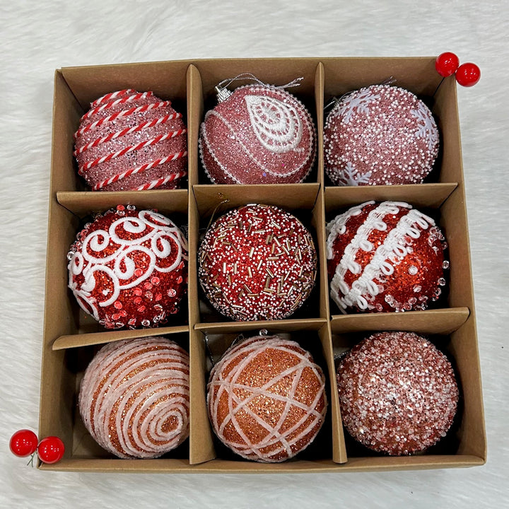 Babble Wrap 9PCs Shimmer / Embellished Baubles Set (Pink-Rose Gold-Red)
