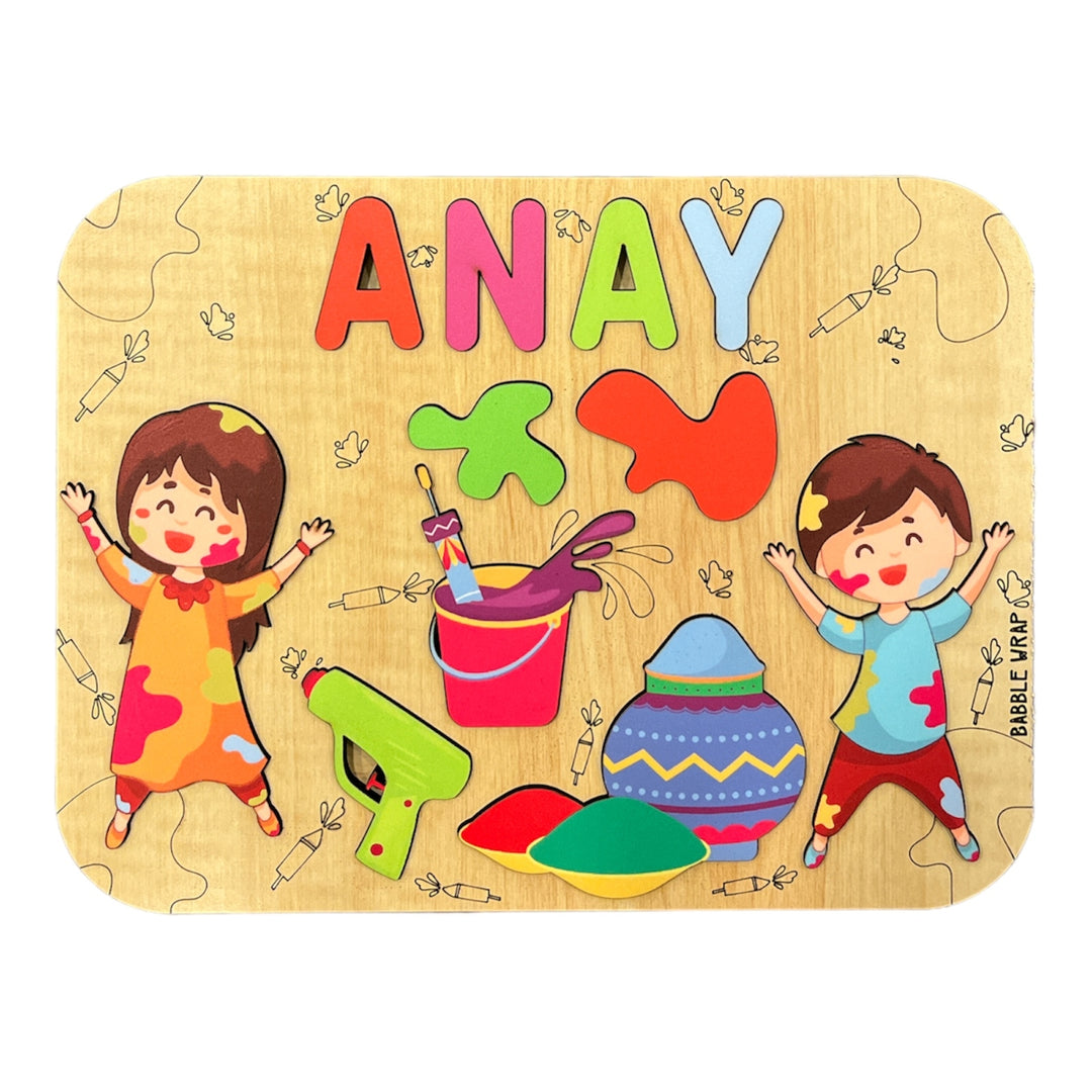 Holi Personalised Wooden Name Puzzle- Rangbaazi