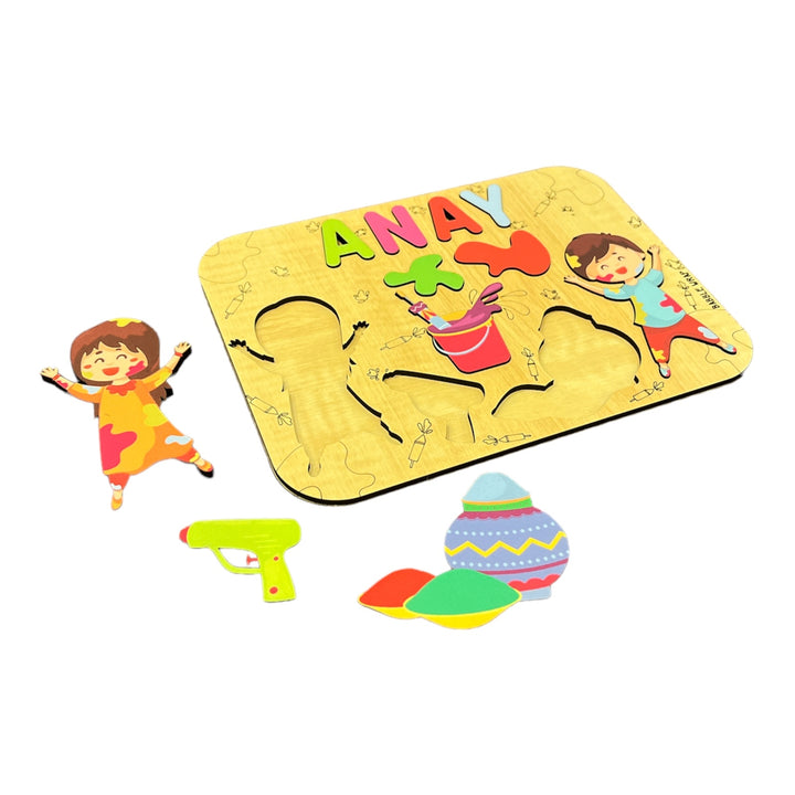 Holi Personalised Wooden Name Puzzle- Rangbaazi